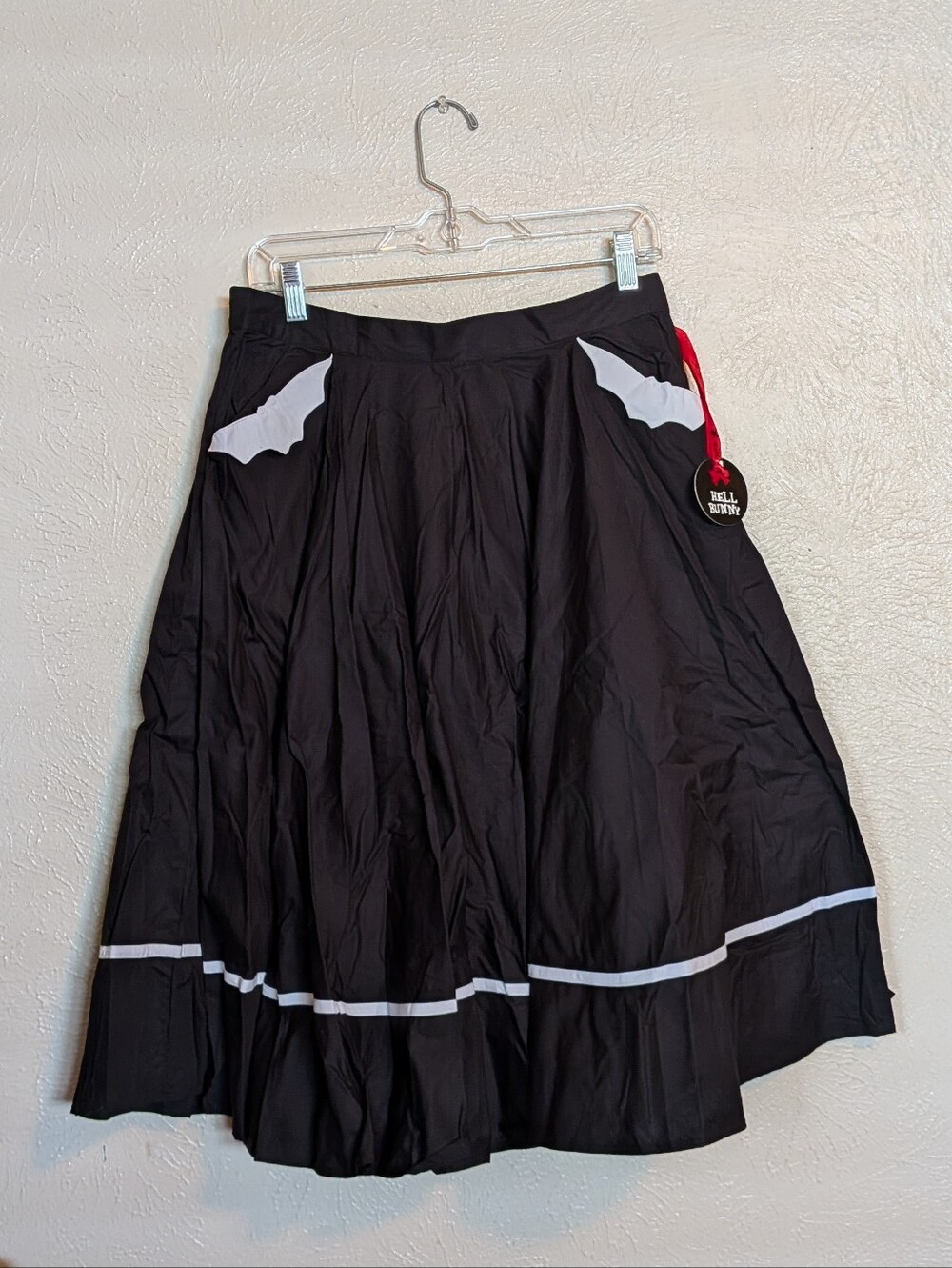 Hell Bunny Pinup Retro Spooksville Black White Bats Swing Circle Skirt L NWT